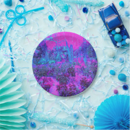 Trippy Hot Pink en Blue Impressionistic Landscape Papieren Bordje