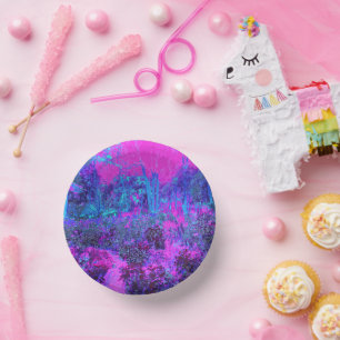 Trippy Hot Pink en Blue Impressionistic Landscape Papieren Kommen