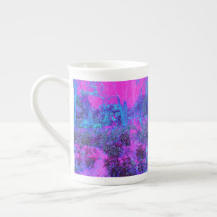 Trippy Hot Pink en Blue Impressionistic Landscape Porselein Kop
