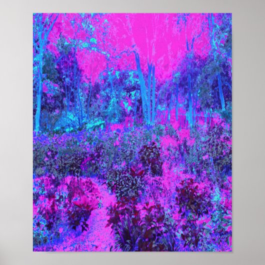 Trippy Hot Pink en Blue Impressionistic Landscape Poster (Voorkant)