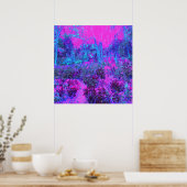 Trippy Hot Pink en Blue Impressionistic Landscape Poster (Keuken)