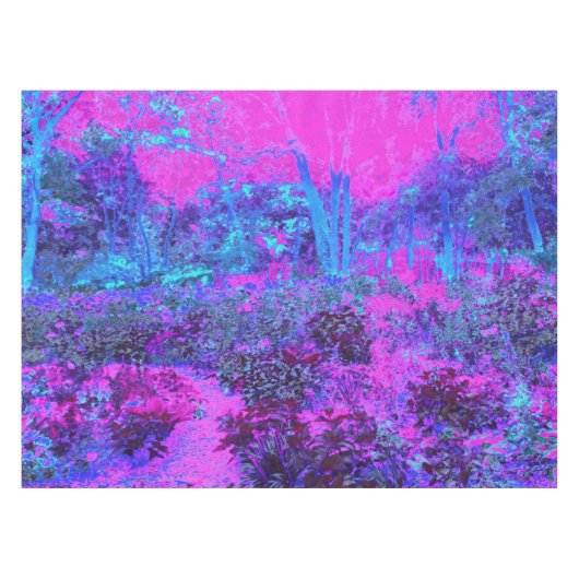 Trippy Hot Pink en Blue Impressionistic Landscape Tafelkleed (Voorkant (Horizontaal))