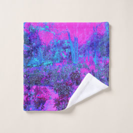 Trippy Hot Pink en Blue Impressionistic Landscape Washandje