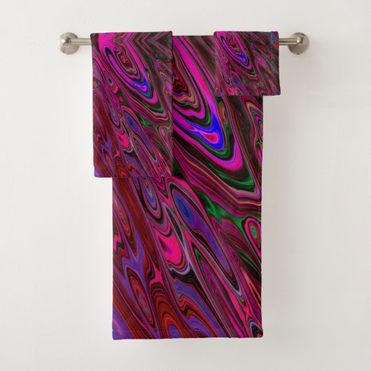 Trippy Hot Pink, Red en Blue Abstracte Butterfly Bad Handdoek (Insitu)