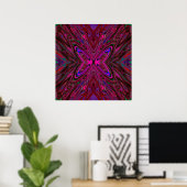 Trippy Hot Pink, Red en Blue Abstracte Butterfly Poster (Thuiskantoor)