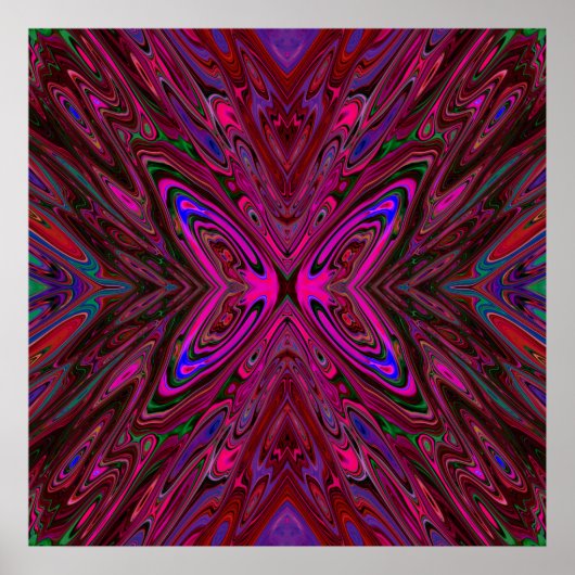 Trippy Hot Pink, Red en Blue Abstracte Butterfly Poster (Voorkant)