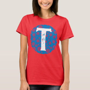 Trippy initiaal stippen paarse passie maan cirkel t-shirt