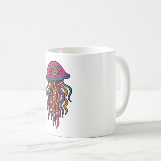 Trippy Jellyfish Mug – Neon Sea Vibes Koffiemok (Voorkant rechts)