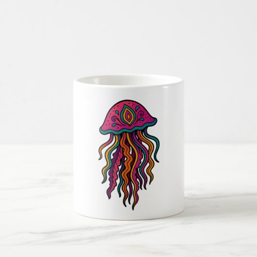 Trippy Jellyfish Mug – Neon Sea Vibes Koffiemok (Center)