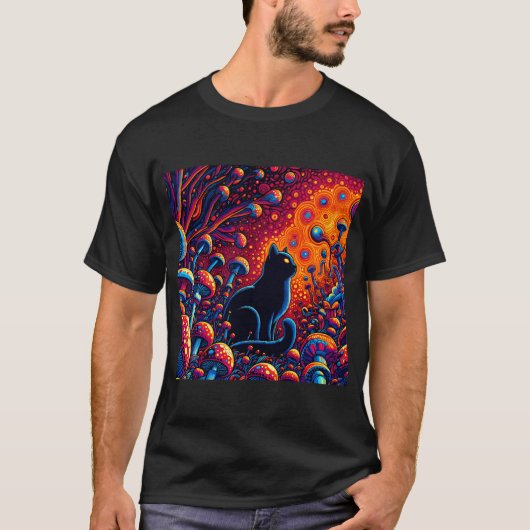 Trippy Kat Abstract Psychedelische Kunst T-shirt (Voorkant)