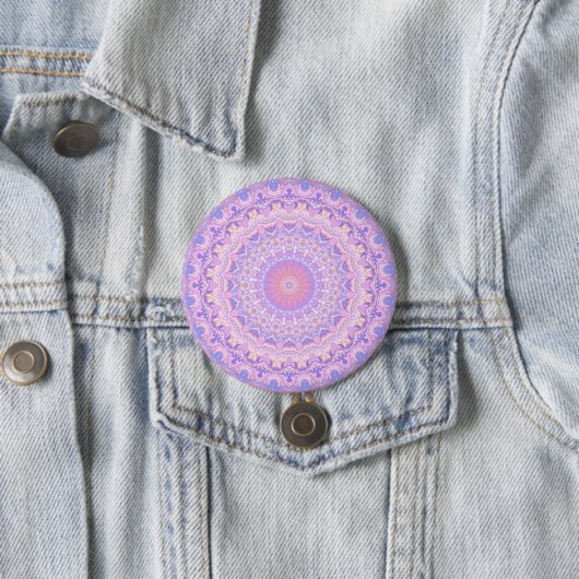 Trippy kleurrijke ingewikkelde boho hippie mandala ronde button 7,6 cm (In situ)