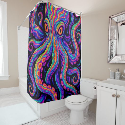 Trippy Kleurrijke Octopus Douchegordijn (In situ)