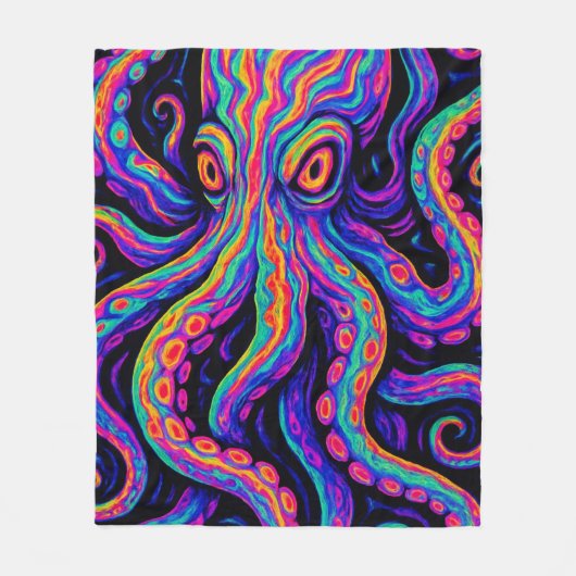Trippy Kleurrijke Octopus Fleece Deken (Voorkant)