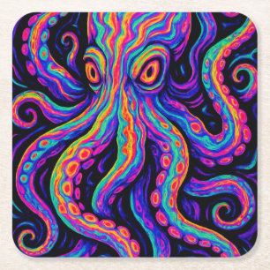 Trippy Kleurrijke Octopus Kartonnen Onderzetters