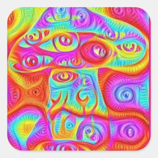 Trippy kleurrijke psychedelische paddenstoel vierkante sticker (Voorkant)