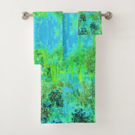 Trippy Lime Green en Blue Garden Landscape Bad Handdoek