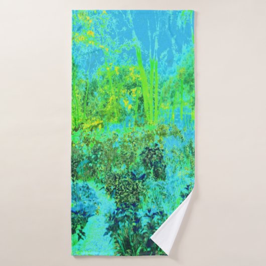 Trippy Lime Green en Blue Garden Landscape Badhanddoek (Badhanddoek)