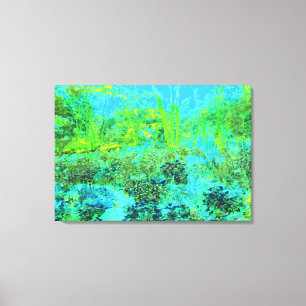 Trippy Lime Green en Blue Garden Landscape Canvas Afdruk