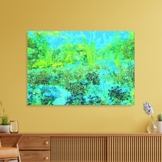 Trippy Lime Green en Blue Garden Landscape Canvas Afdruk (Insitu (Woonkamer))