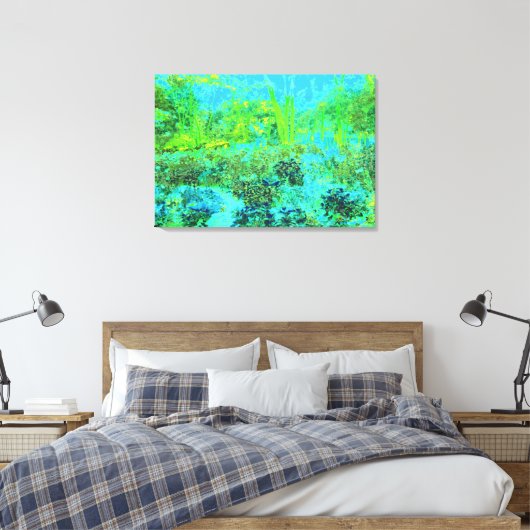 Trippy Lime Green en Blue Garden Landscape Canvas Afdruk (Insitu (Slaapkamer))