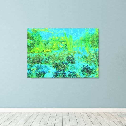 Trippy Lime Green en Blue Garden Landscape Canvas Afdruk (Insitu (Houten vloer))