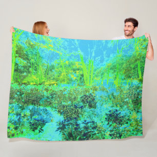 Trippy Lime Green en Blue Garden Landscape Fleece Deken