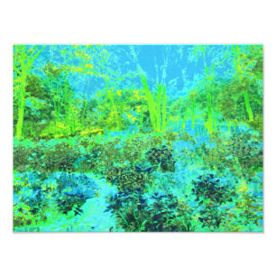 Trippy Lime Green en Blue Garden Landscape Foto Afdruk