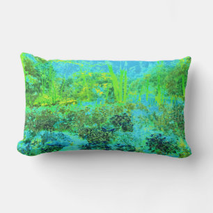 Trippy Lime Green en Blue Garden Landscape Kussen