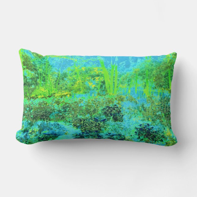 Trippy Lime Green en Blue Garden Landscape Kussen (Voorkant)
