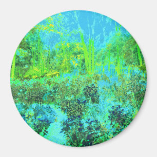 Trippy Lime Green en Blue Garden Landscape Magneet