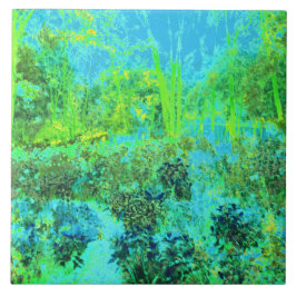 Trippy Lime Green en Blue Garden Landscape Tegeltje