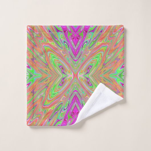 Trippy Lime Green en Oranje Abstracte vlinder Bad Handdoek (Wasdoekje)