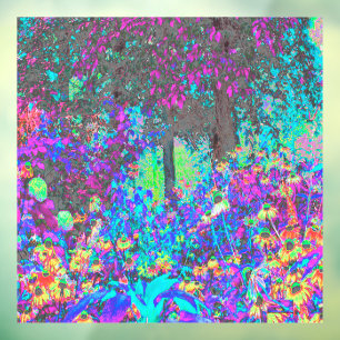 Trippy Lime Green en Paarse Garden Sunrise Raamsticker