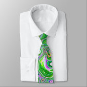 Trippy Lime Green en roze Abstract Retro Swirl Stropdas (Gebonden)