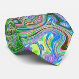 Trippy Lime Green en roze Abstract Retro Swirl Stropdas