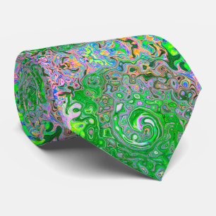 Trippy Lime Green en roze Abstract Retro Swirl Stropdas