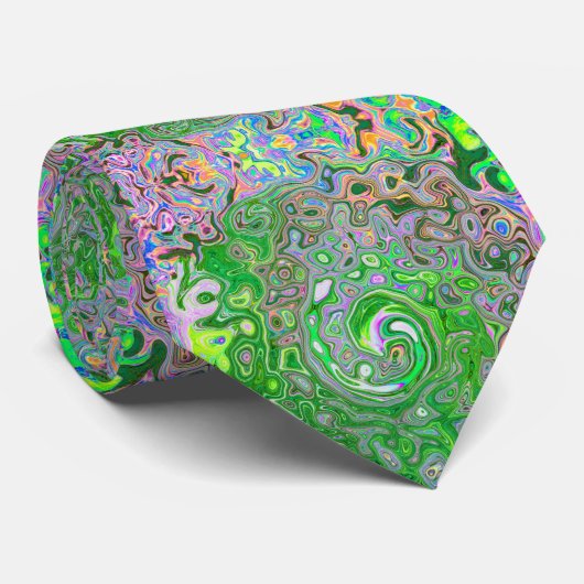 Trippy Lime Green en roze Abstract Retro Swirl Stropdas (Opgerold)