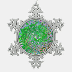 Trippy Lime Green en roze Abstract Retro Swirl Tin Sneeuwvlok Ornament