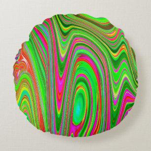 Trippy Limegroene en Magenta Abstract Groovy Kunst Rond Kussen