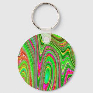 Trippy Limegroene en Magenta Abstract Groovy Kunst Sleutelhanger