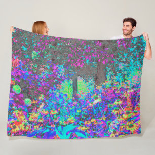 Trippy Limegroene en Paarse Tuin Zonsopgang Fleece Deken