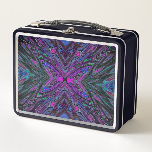 Trippy Magenta, Blauwe en Groene Abstracte Vlinder (Voorkant)