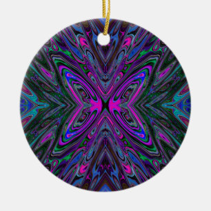 Trippy Magenta, Blauwe en Groene Abstracte Vlinder Keramisch Ornament