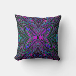 Trippy Magenta, Blauwe en Groene Abstracte Vlinder Kussen