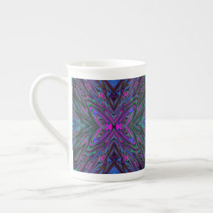 Trippy Magenta, Blauwe en Groene Abstracte Vlinder Porselein Kop