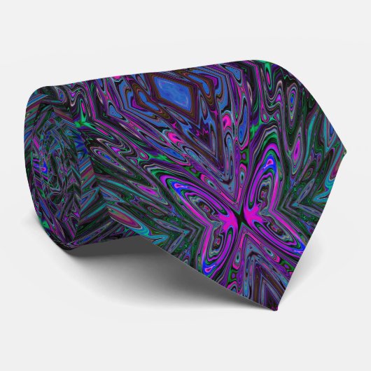 Trippy Magenta, Blauwe en Groene Abstracte Vlinder Stropdas (Opgerold)