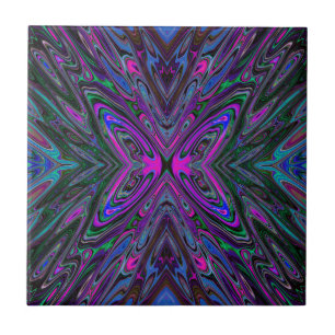 Trippy Magenta, Blauwe en Groene Abstracte Vlinder Tegeltje