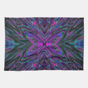 Trippy Magenta, Blauwe en Groene Abstracte Vlinder Theedoek