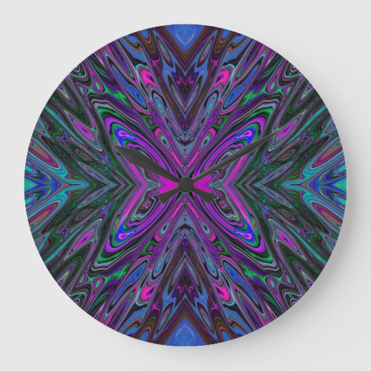 Trippy Magenta, Blue en Green Abstracte Butterfly Grote Klok (Voorkant)