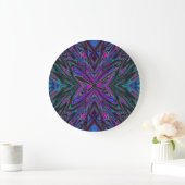 Trippy Magenta, Blue en Green Abstracte Butterfly Grote Klok (Huis)